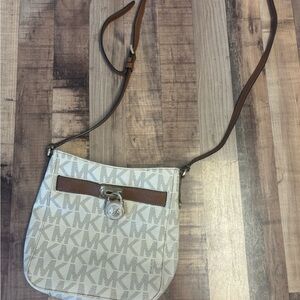 Michael Kors Cream and Brown Crossbody Bag with Signature Monogram